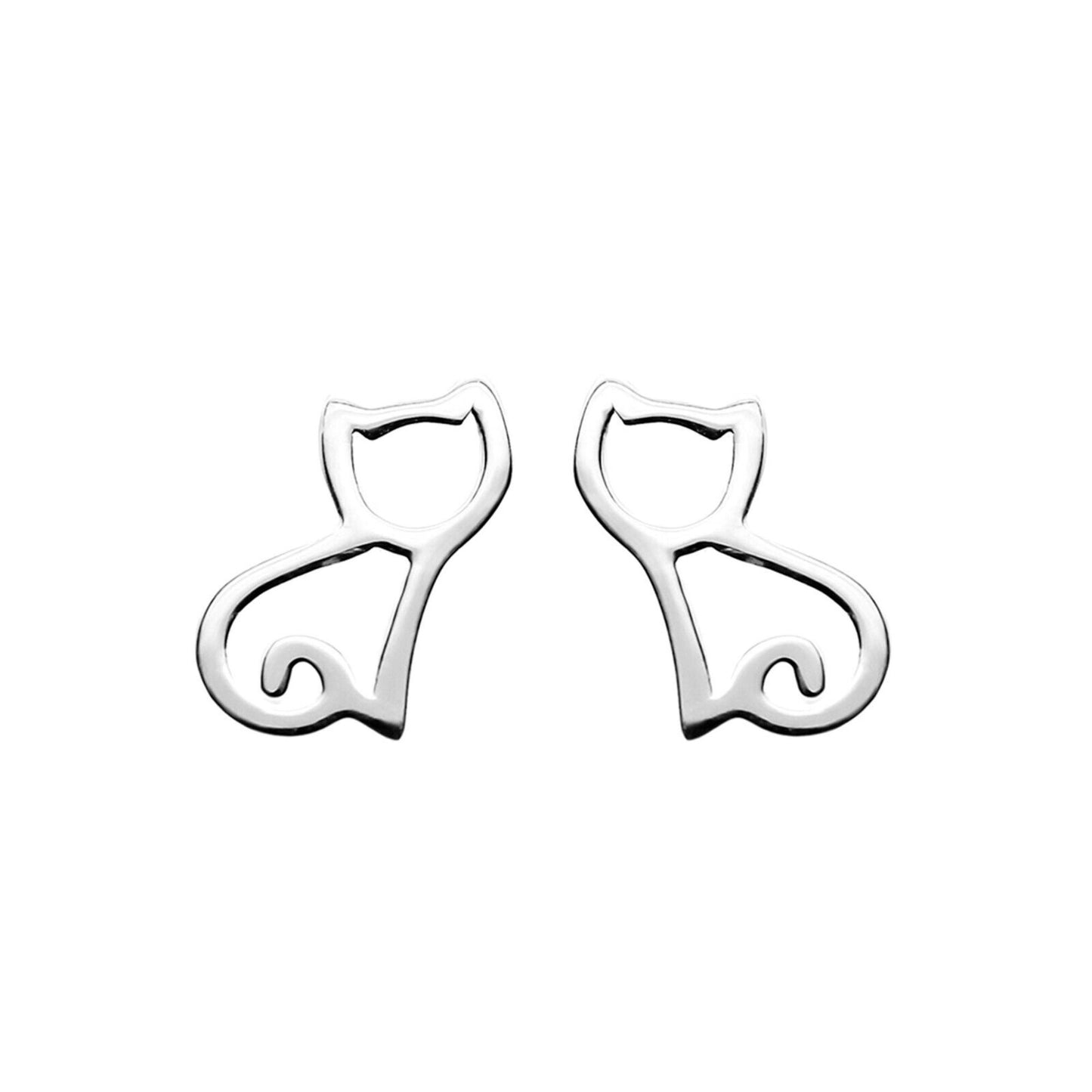 Sterling Silver Hollow Out Cat Kitten Kitty Animal Post Stud Earrings - sugarkittenlondon