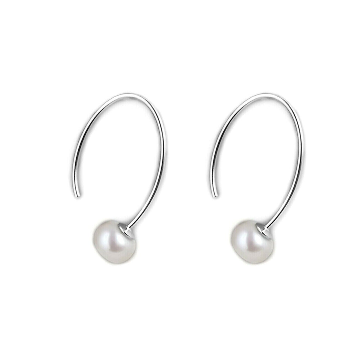 Sterling Silver Button Natural Freshwater Pearls Bridal Drop Hook Wire Earrings - sugarkittenlondon