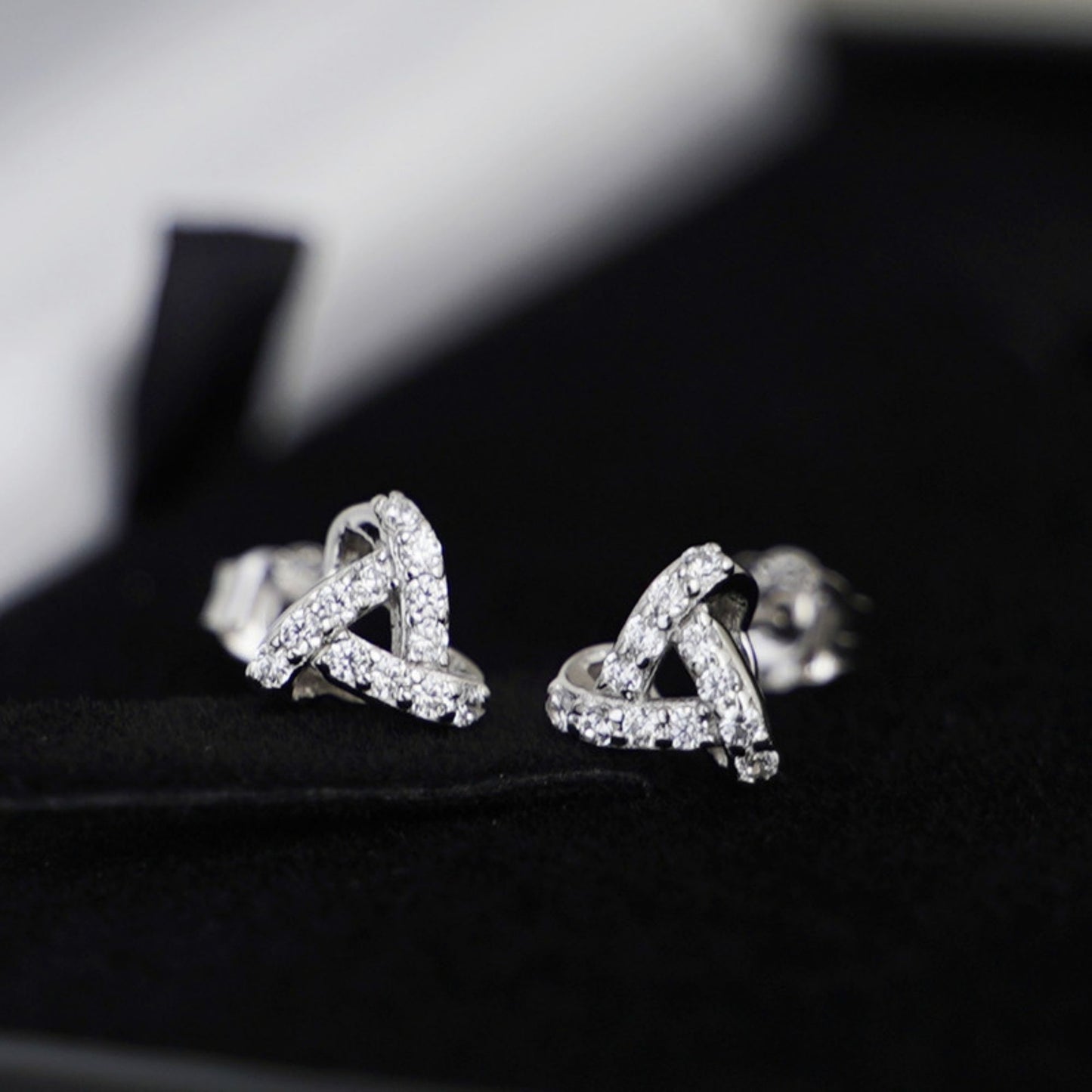 Sterling Silver Cubic Zirconia Micro Pave Triple Knot Stud Earrings - sugarkittenlondon