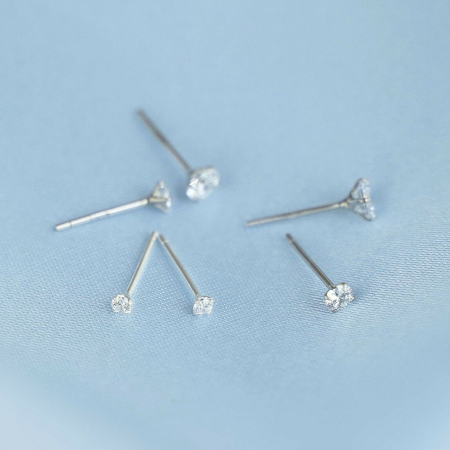 Sterling Silver 2mm 3mm 4mm Clear Round 4 Claw Cubic Zirconia Stud Earrings - sugarkittenlondon