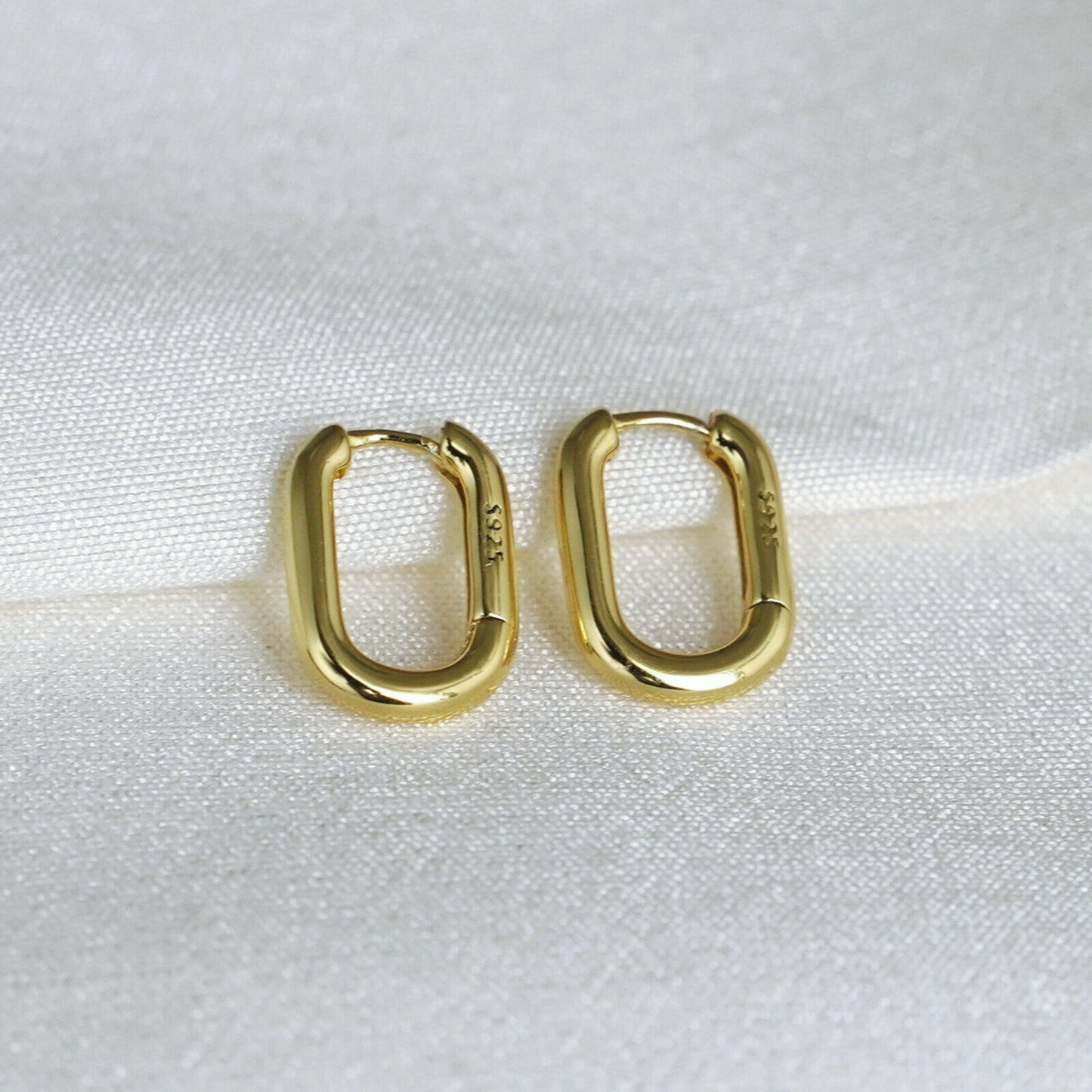 18K Gold Square Hoop Earrings with Sterling Silver Huggie Back (14mm)