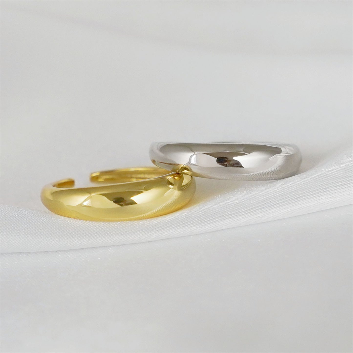 Sterling Silver Shinny Dome Slice Huggie Circle Round Open Band Ring 2 Tones - sugarkittenlondon