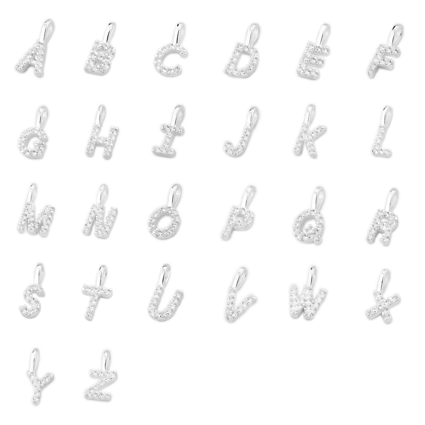 Sterling Silver CZ Alphabet initial Charm Pendants | Personalized Mini A-Z Letter Pendants - sugarkittenlondon