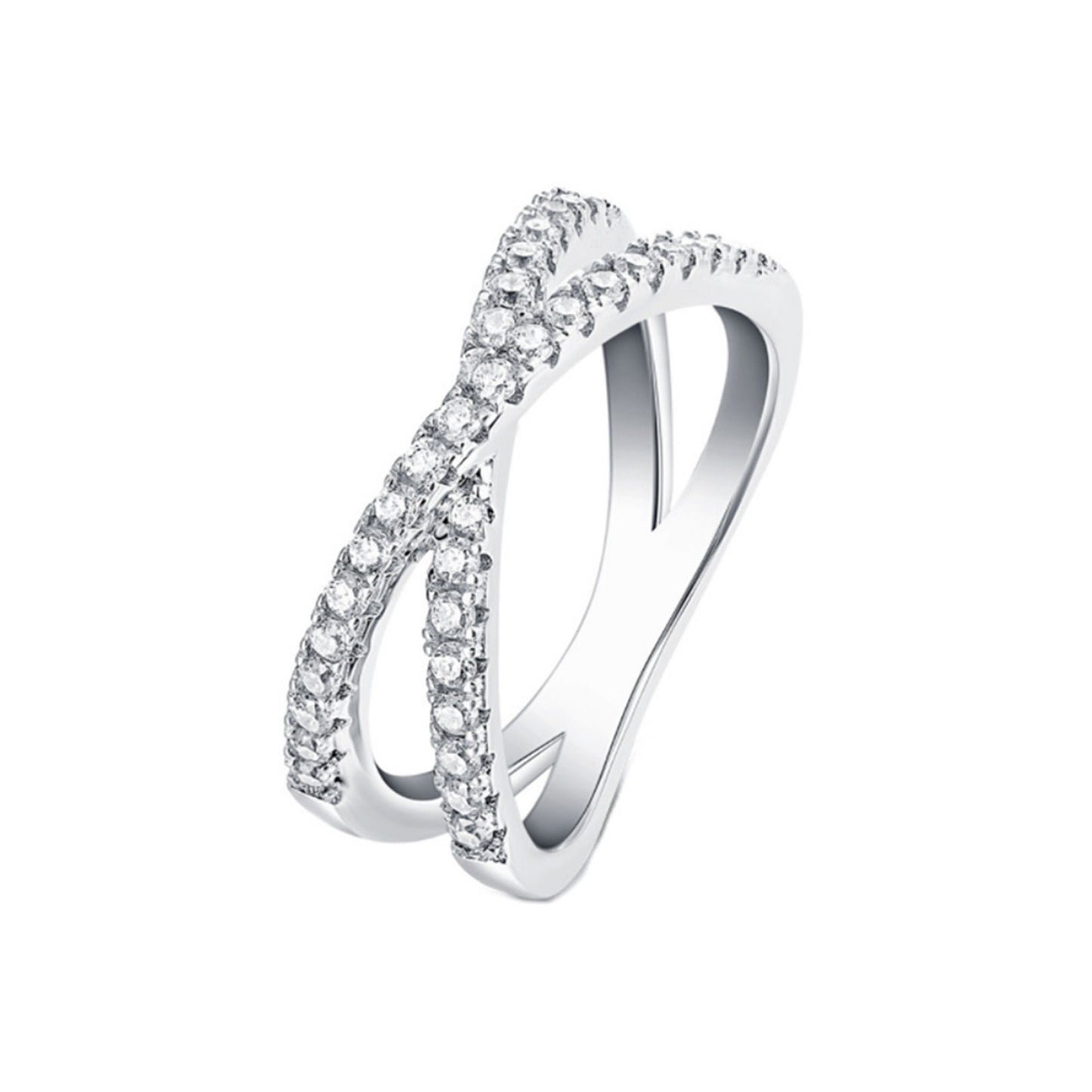 Sterling Silver Criss Cross Infinity Half Eternity 1.5mm Paved CZ Ring J - T1/2 - sugarkittenlondon