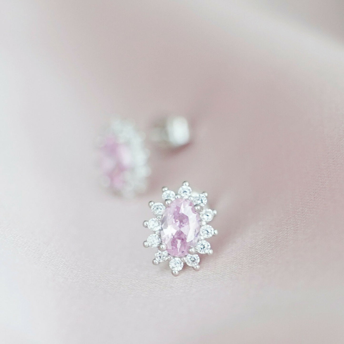 925 Sterling Silver Pink Cubic Zirconia Earrings Valentines Day Gift for Her - sugarkittenlondon