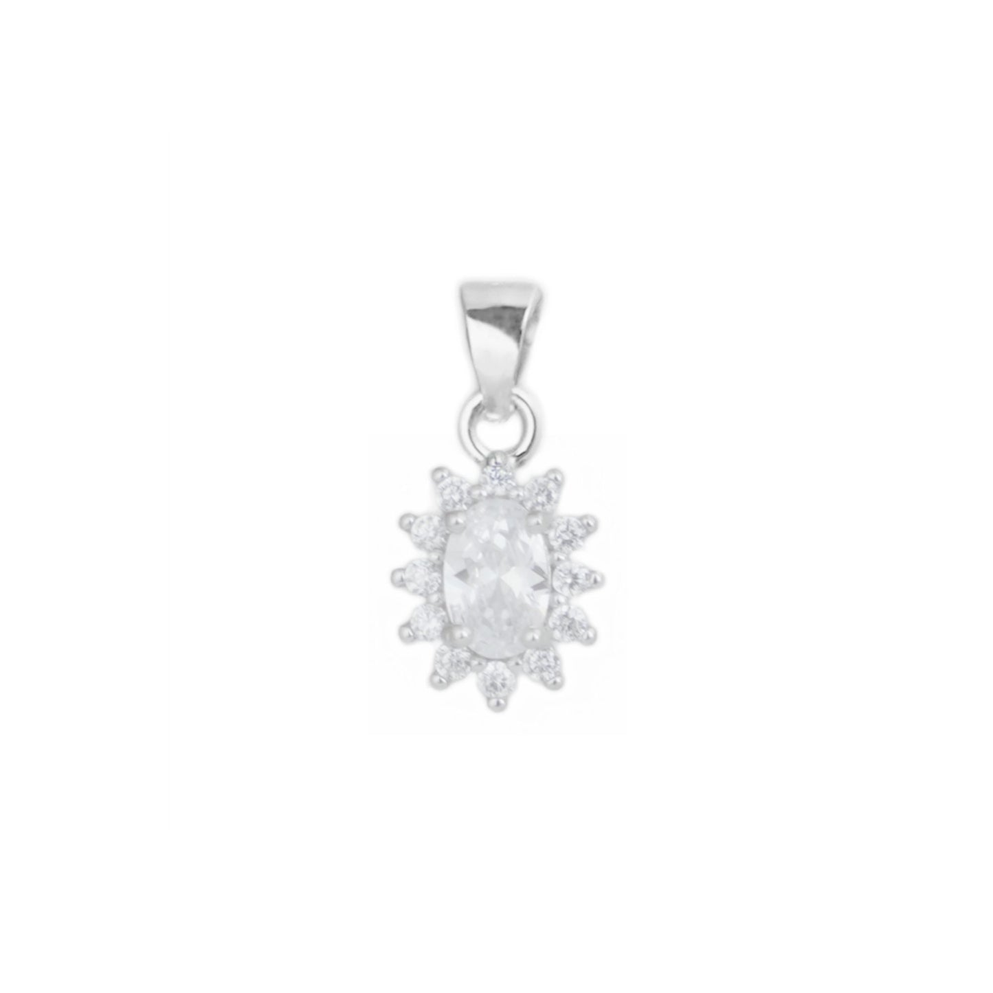 Sterling Silver White Clear Cluster Colour Oval CZ Cluster Pendant Necklace - sugarkittenlondon