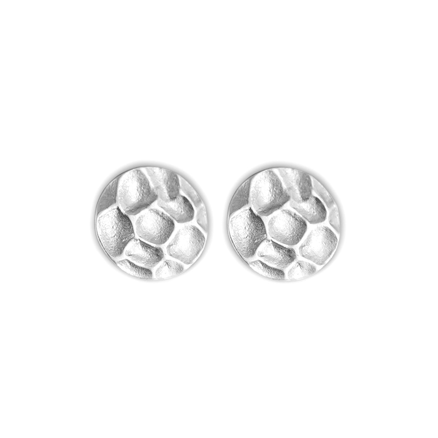Sterling Silver 10mm Hammered Round Circle Disc Dot Stud Earrings Boxed - sugarkittenlondon