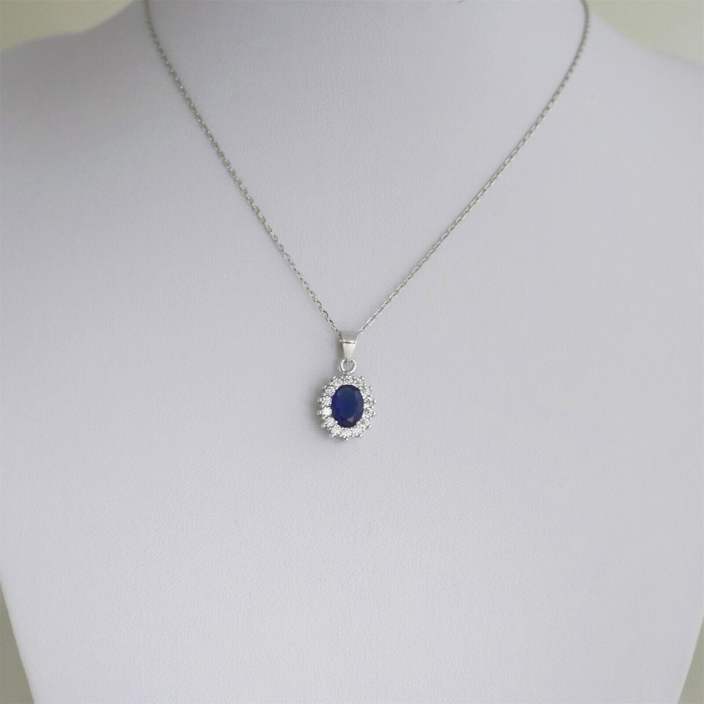 Stunning Blue CZ Sapphire Halo Cluster Pendant Necklace in Sterling Silver with 3 Chains