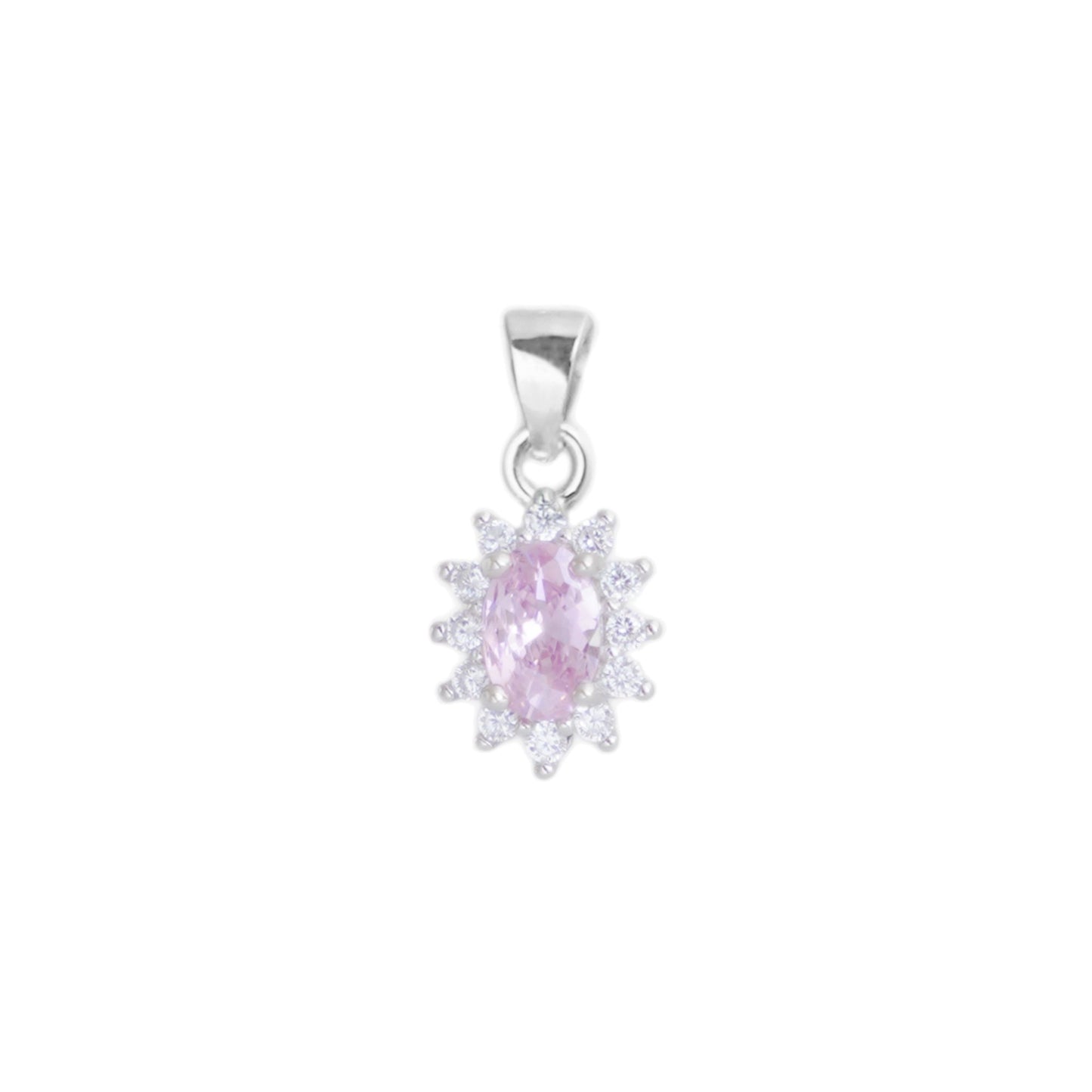 Sterling Silver Light Pink Cluster Colour Oval CZ Cluster Pendant Necklace - sugarkittenlondon