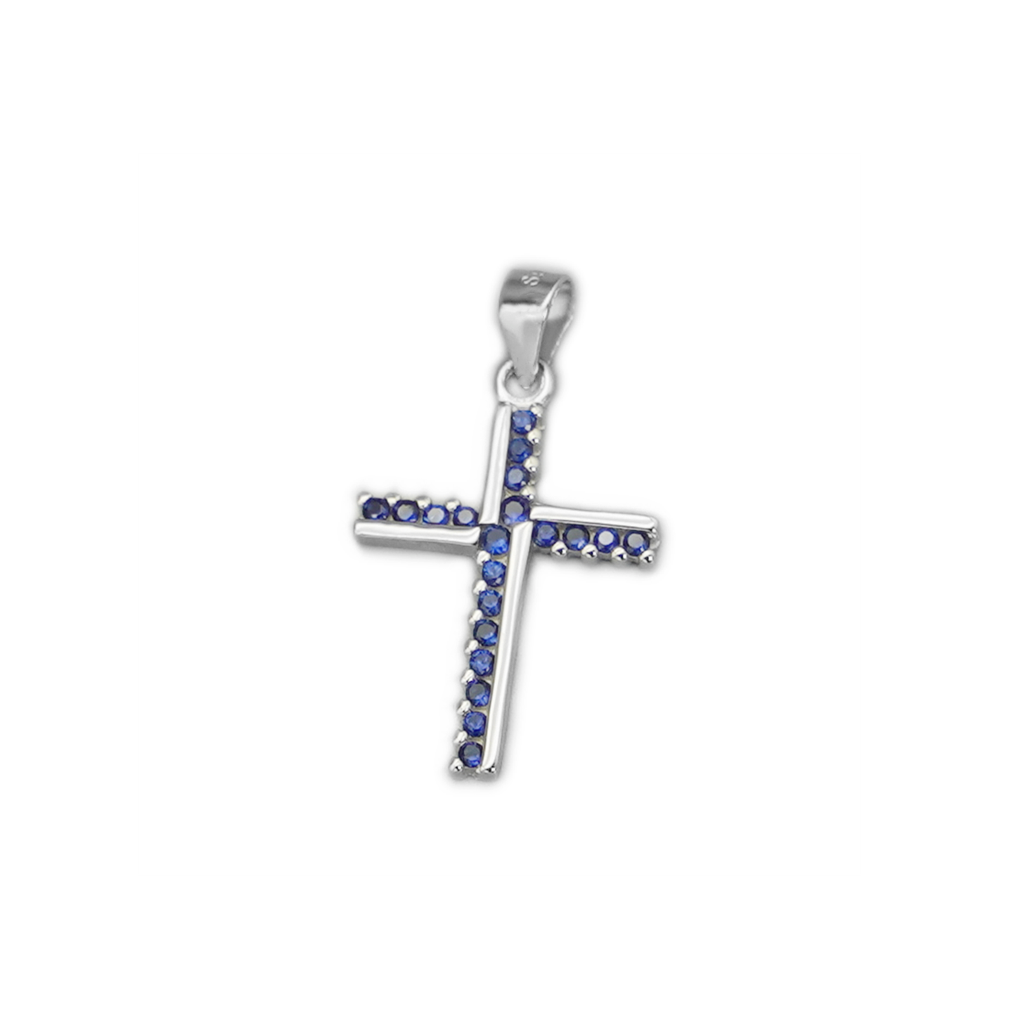 SKL Sterling Silver Half CZ Paved Christian Cross Pendant Necklace Choice of Colours