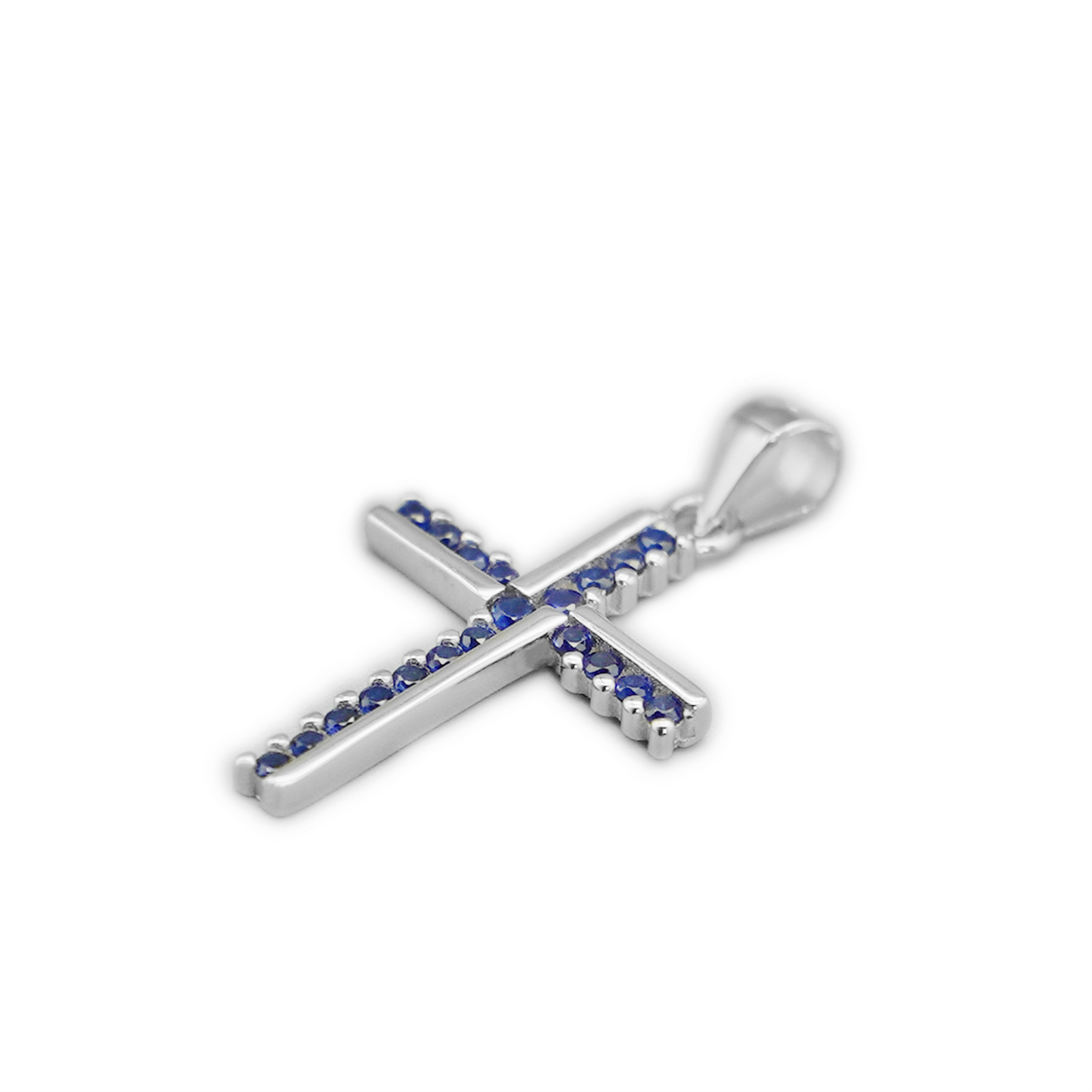 SKL Sterling Silver Half CZ Paved Christian Cross Pendant Necklace Choice of Colours
