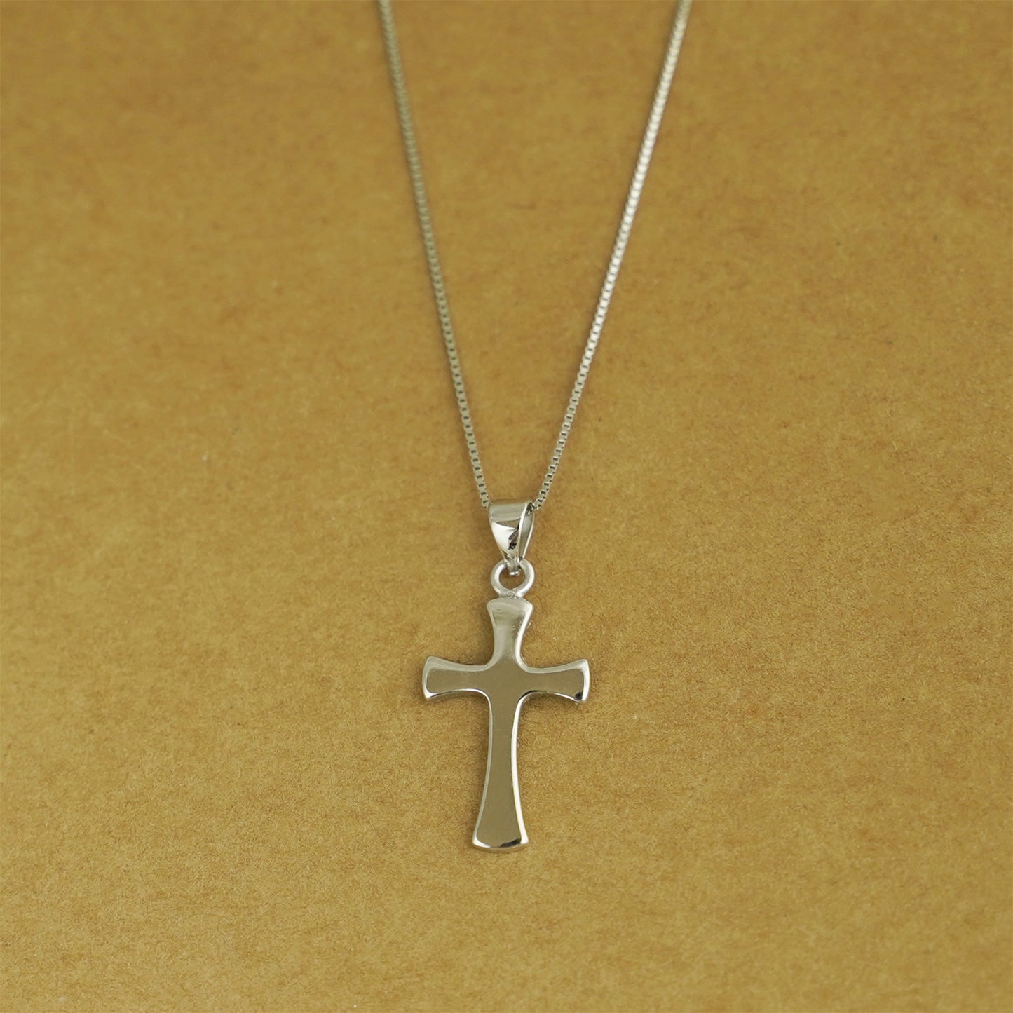 Sterling Silver Plain Shiny Polished Rounded Flared Cross Pendant Necklace - sugarkittenlondon