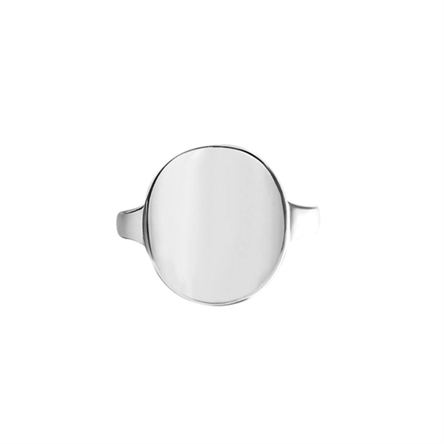 Rhodium on Sterling Silver Engravable Circle Unisex Signet Disc Dot Ring - sugarkittenlondon
