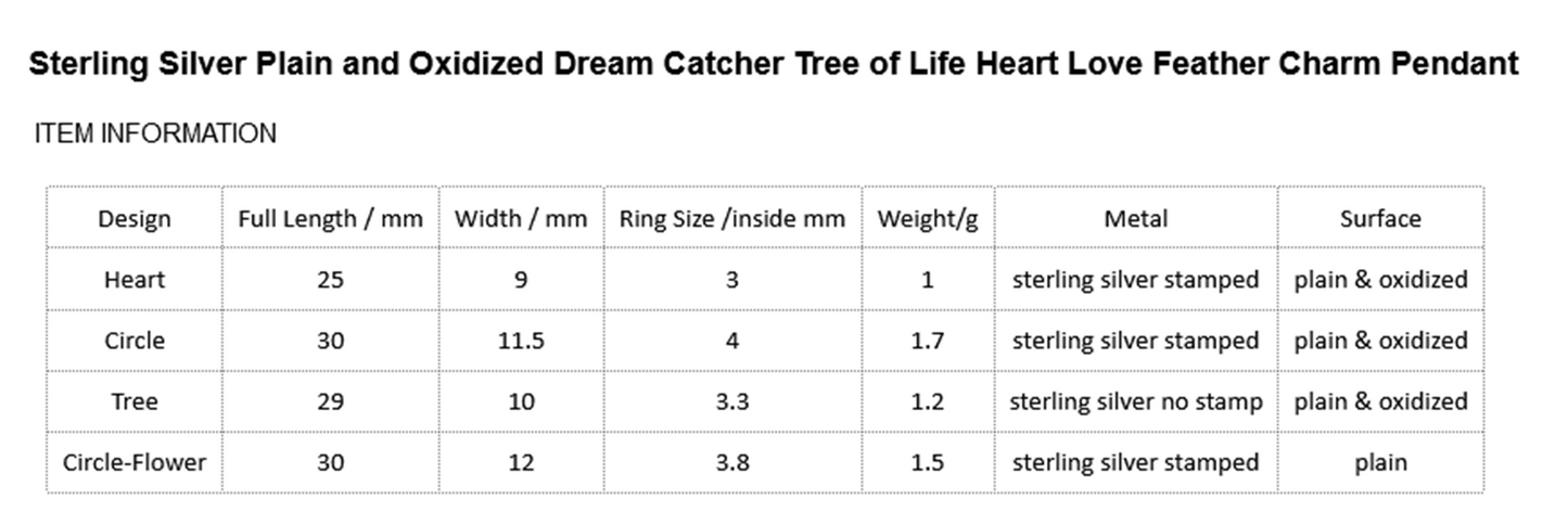 Sterling Silver Tree of Life Pendant with Dream Catcher, Heart, and Feather Charms