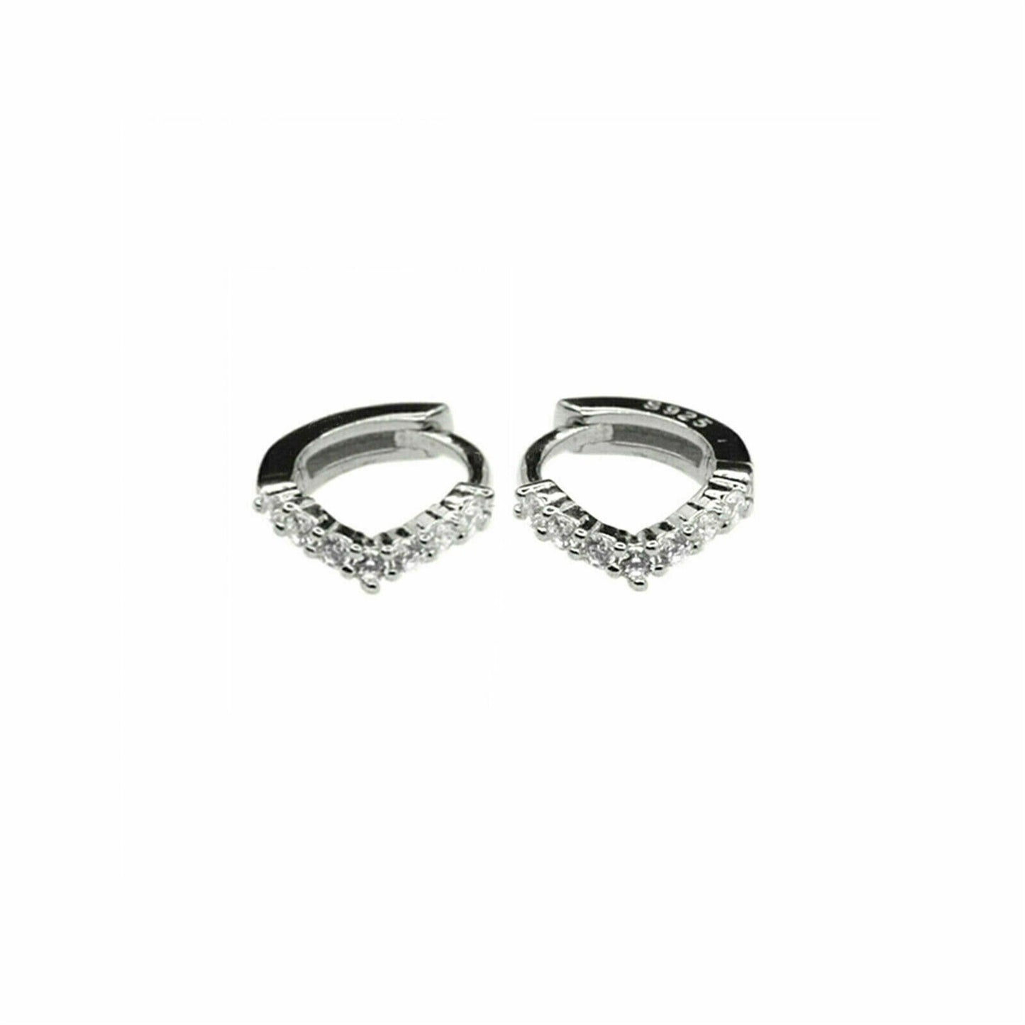 6mm-8mm Sterling Silver Wishbone CZ Huggie Lobe Earrings with Plain Bead Edge