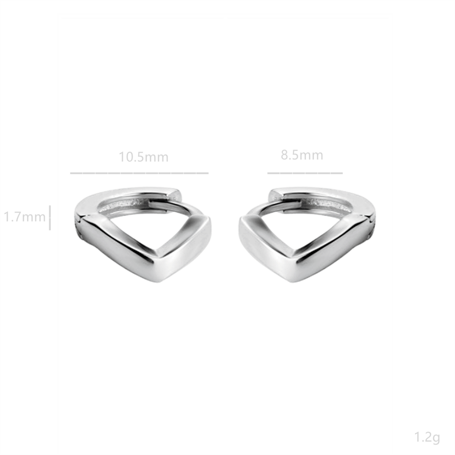 6mm-8mm Sterling Silver Wishbone CZ Huggie Lobe Earrings with Plain Bead Edge