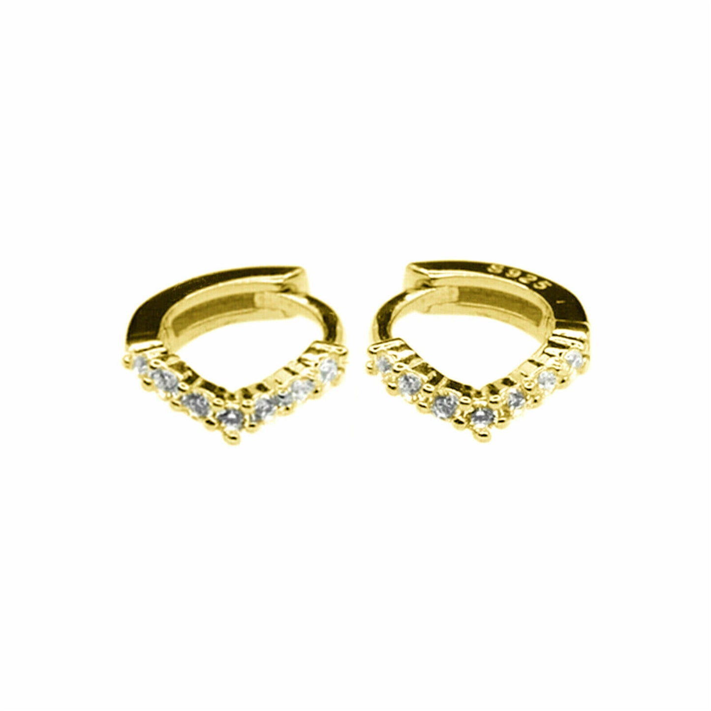 6mm-8mm Sterling Silver Wishbone CZ Huggie Lobe Earrings with Plain Bead Edge