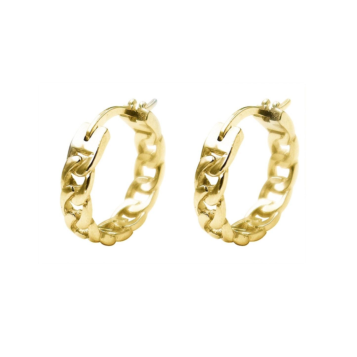 Unisex Sterling Silver Curb Chain Hoop Earrings with French Lock Closure