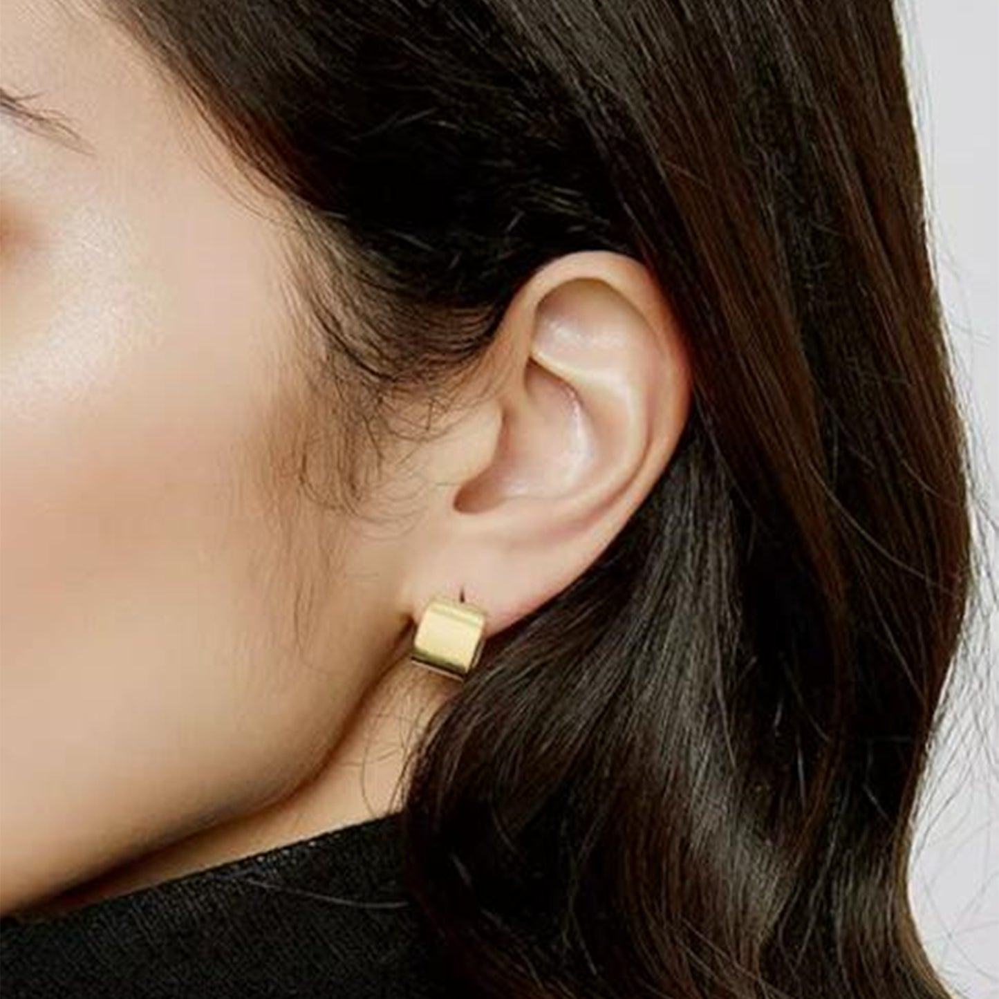 Huggie Drop Earrings with Square Cube Design in 18K Gold-plated Sterling Silver