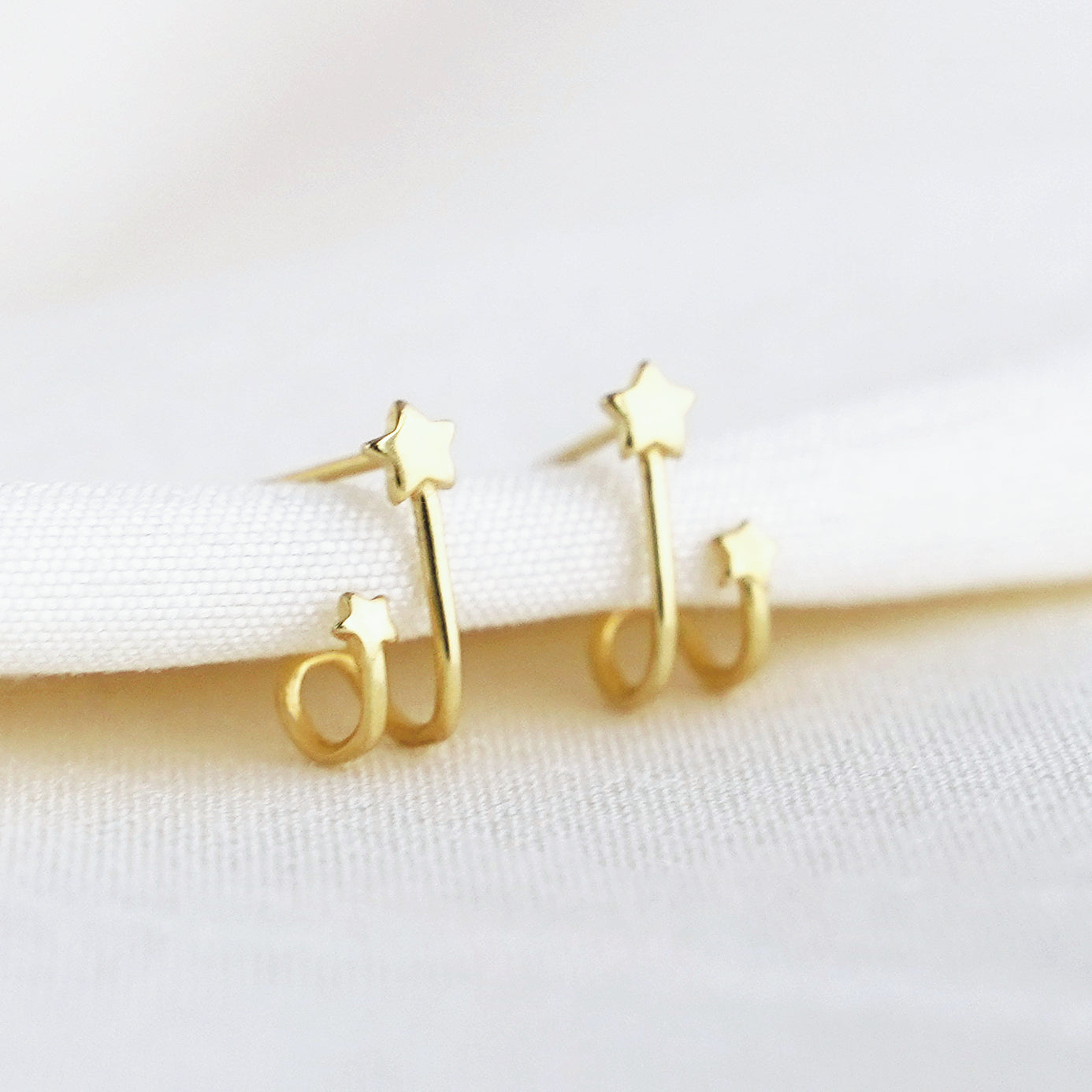Sterling Silver Double Shooting Stars Huggie Cuff Stud Earrings 2 Tones - sugarkittenlondon