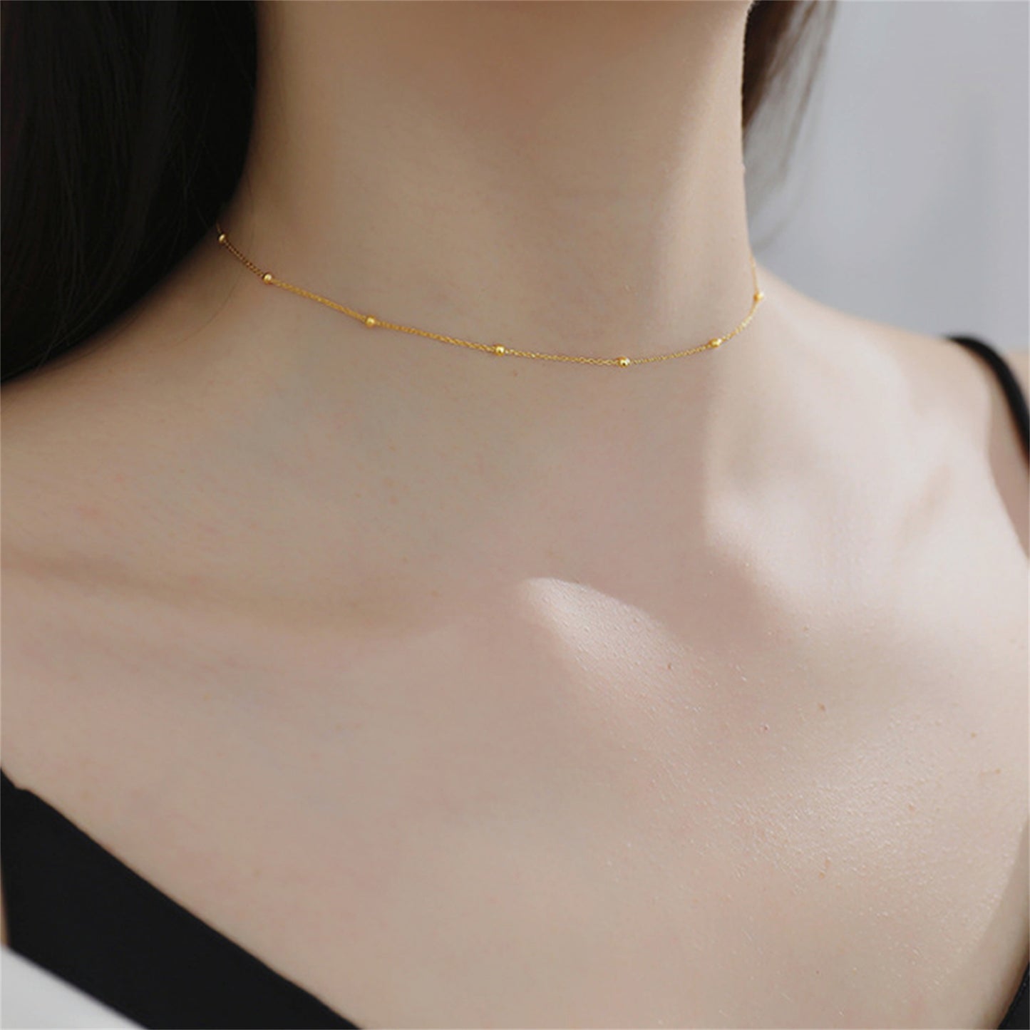 Sterling Silver 2mm Bobble Balls Bead Circle Round Choker Necklace 3 Tones - sugarkittenlondon