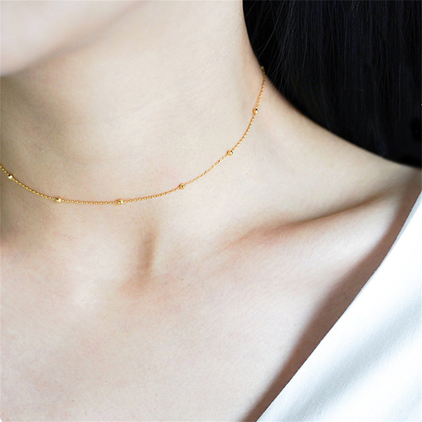 Sterling Silver 2mm Bobble Balls Bead Circle Round Choker Necklace 3 Tones - sugarkittenlondon