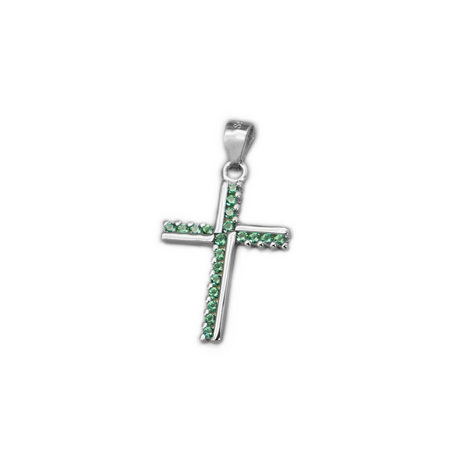 SKL Sterling Silver Half CZ Paved Christian Cross Pendant Necklace Choice of Colours