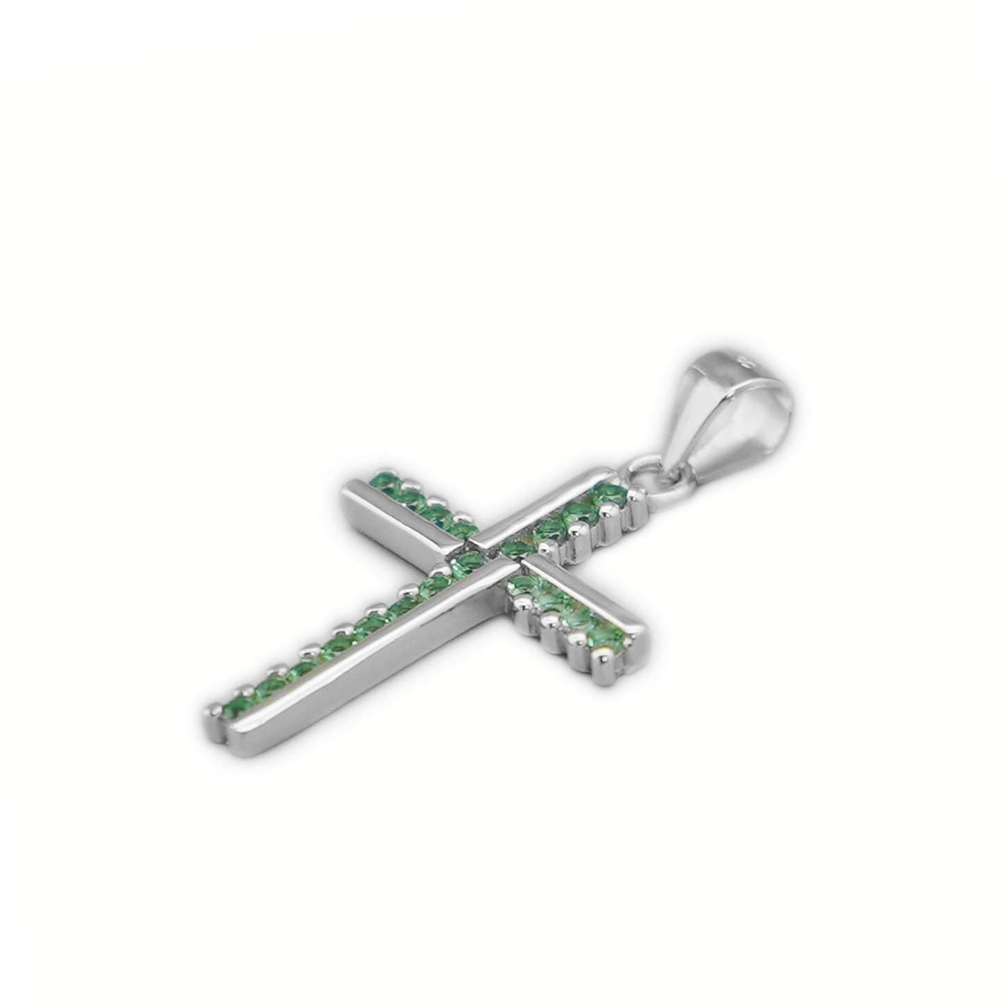 SKL Sterling Silver Half CZ Paved Christian Cross Pendant Necklace Choice of Colours
