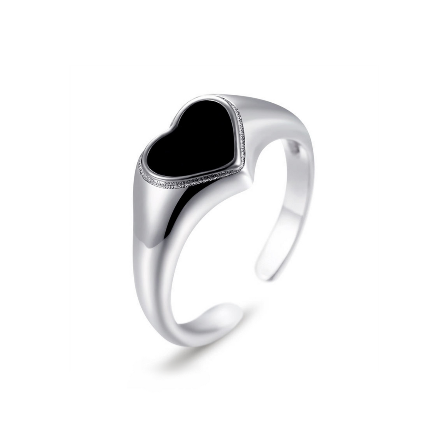 Sterling Silver Black Glazed Love Sweetheart Wishbone Signet Ring - sugarkittenlondon
