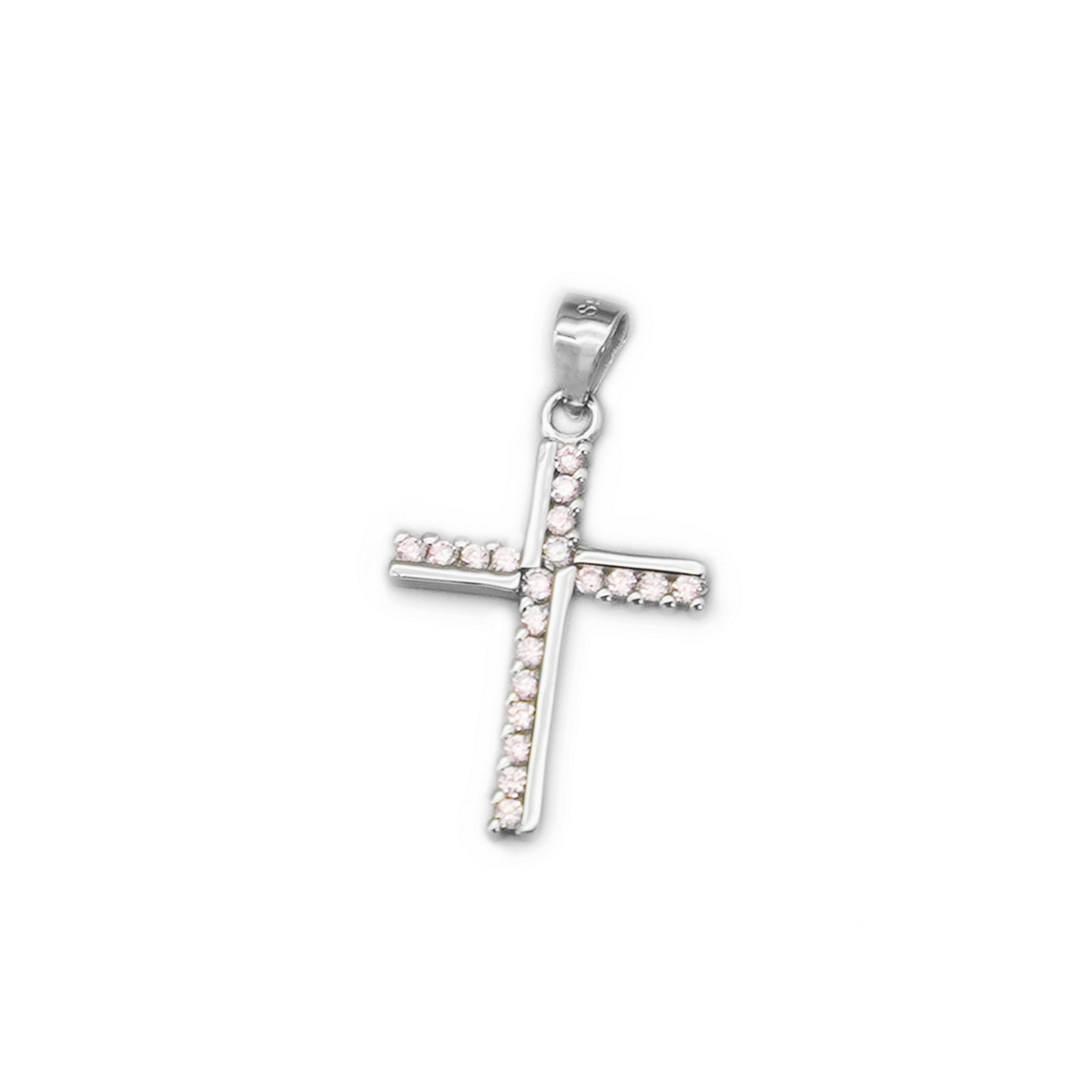 SKL Sterling Silver Half CZ Paved Christian Cross Pendant Necklace Choice of Colours