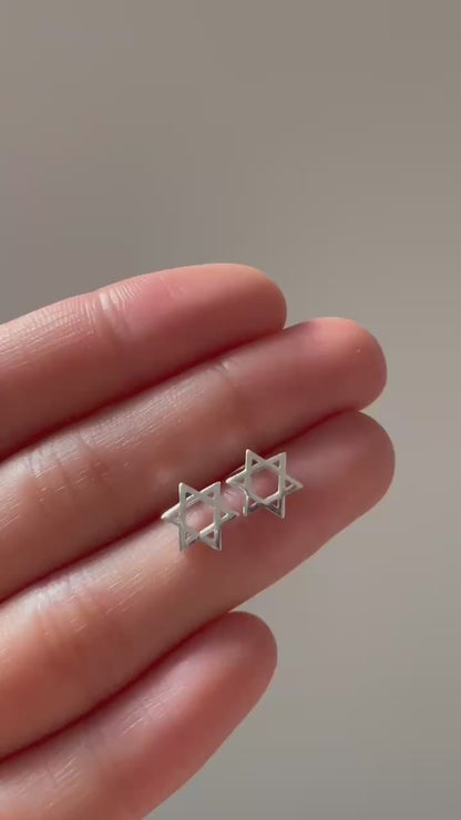 Sterling Silver 7.5mm Six Pointed Hex Star of David Stud Earrings