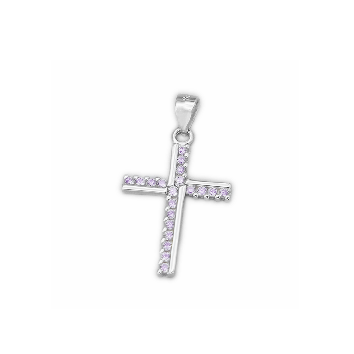 SKL Sterling Silver Half CZ Paved Christian Cross Pendant Necklace Choice of Colours