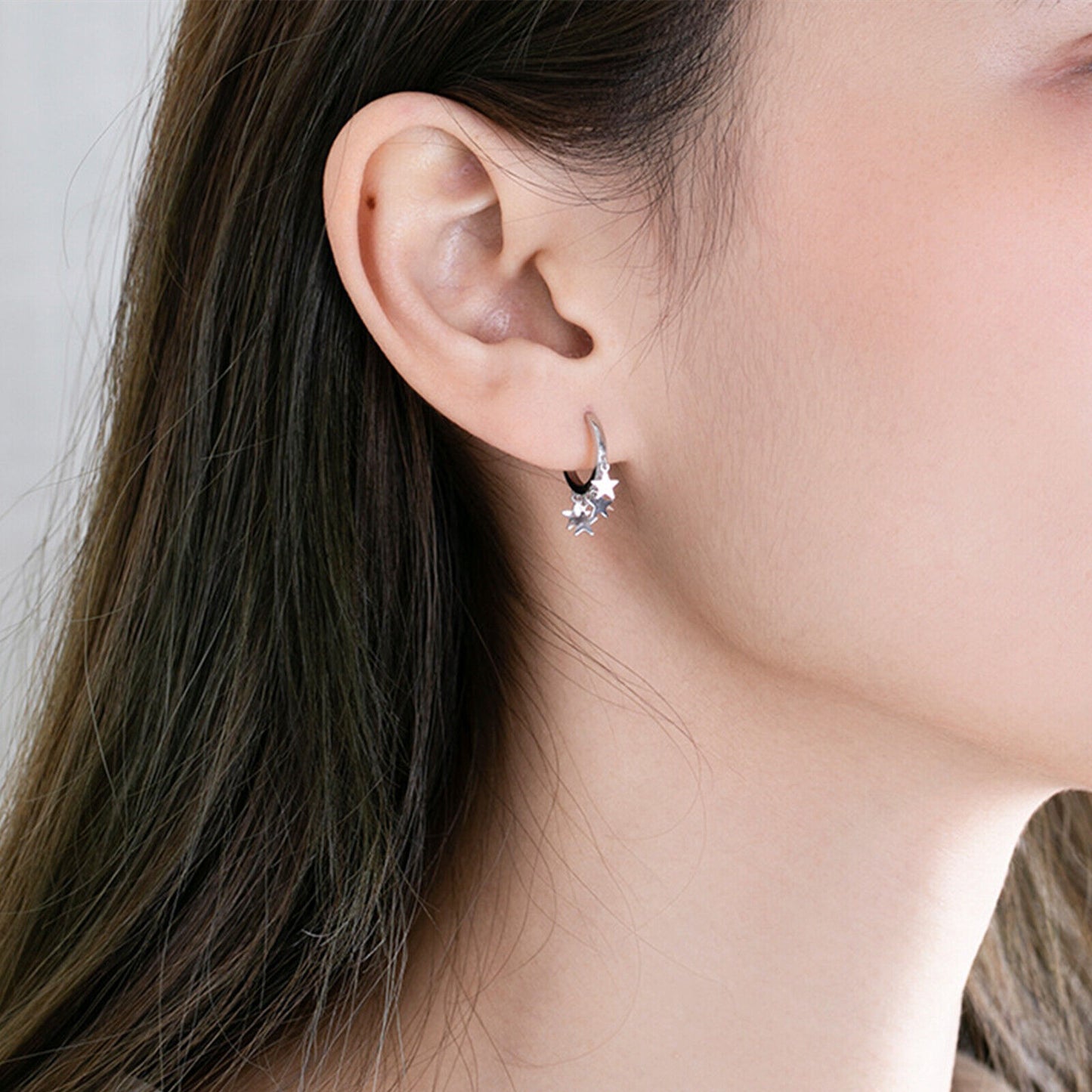 Sterling Silver Hinged Hoop Star Earrings with Charm Drops
