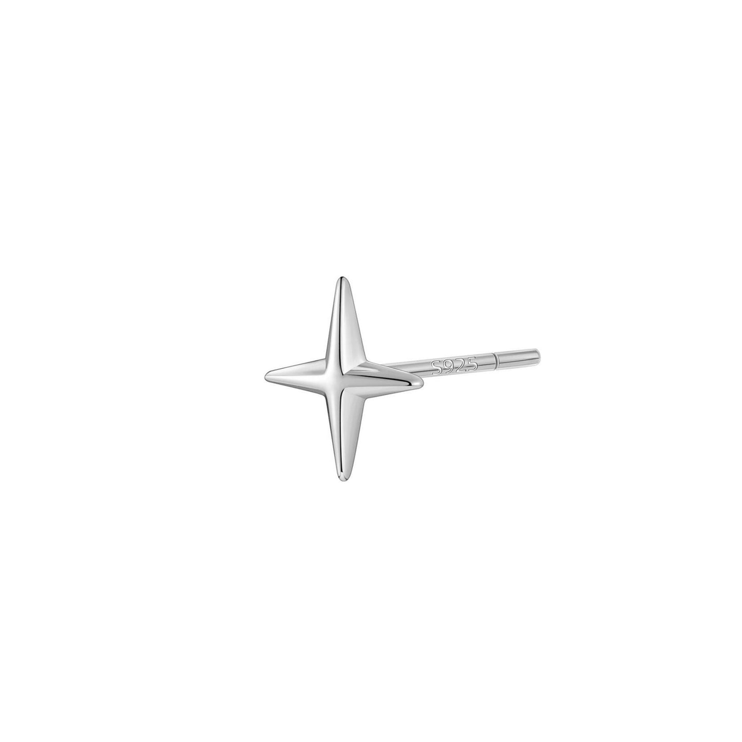 Sterling Silver 4 Pointed Star Cross Unisex Stud Earrings 2 Tones