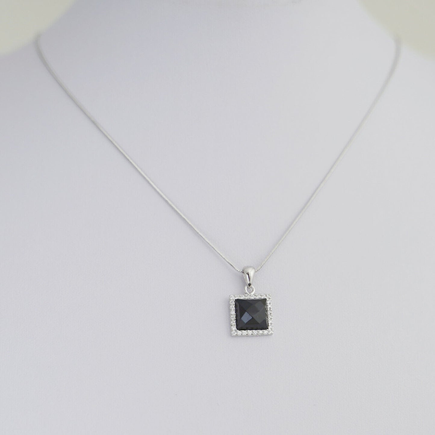 Sterling Silver Necklace and Earrings Set with Natural Black Agate Stone