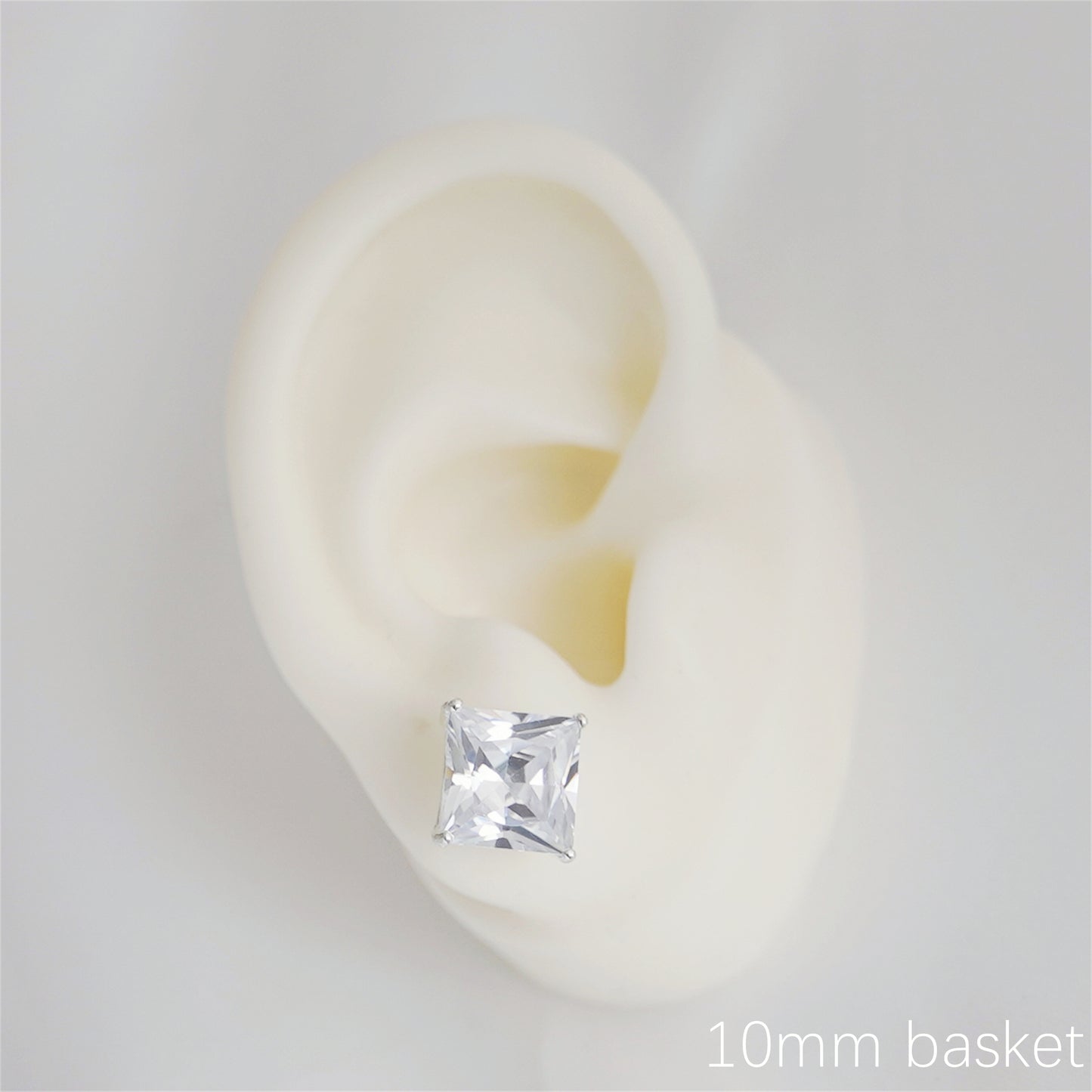 Sterling Silver Princess Cut Square CZ Unsiex Stud Earrings in Black and White, 2.5-10mm