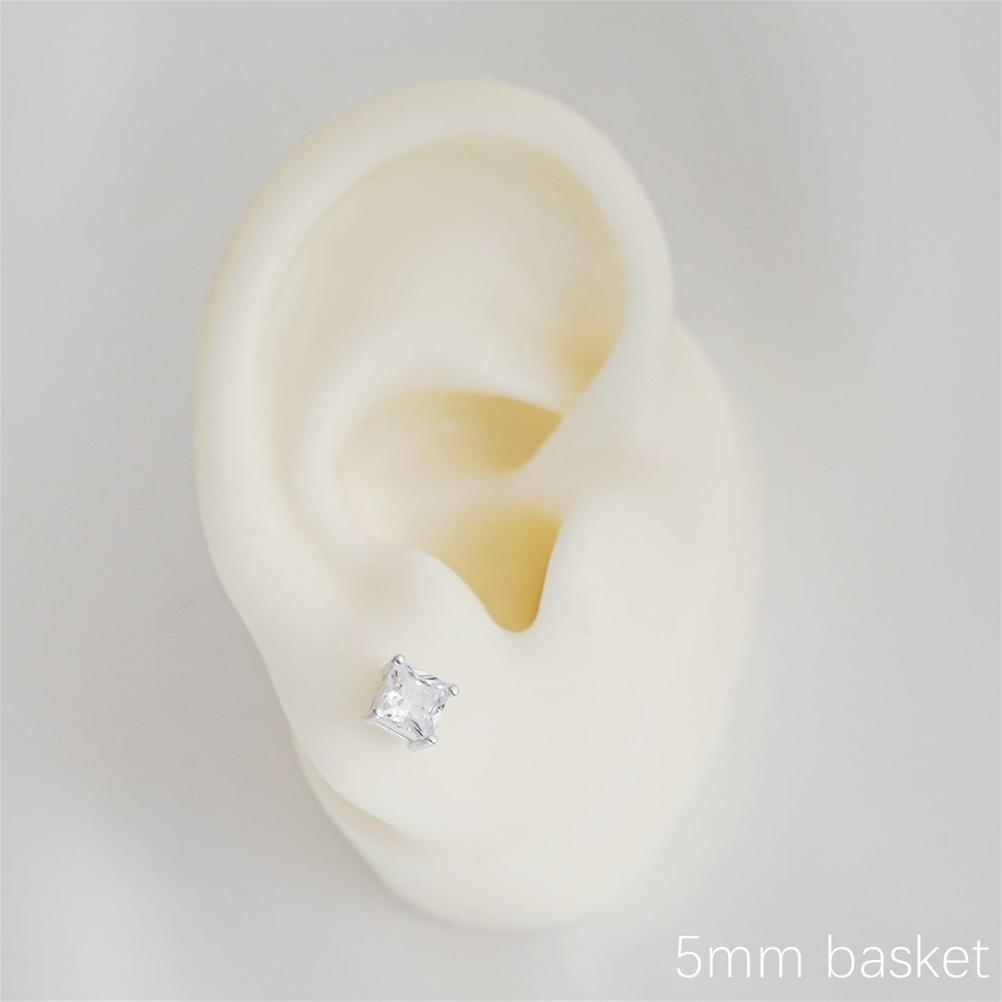 Sterling Silver Princess Cut Square CZ Unsiex Stud Earrings in Black and White, 2.5-10mm