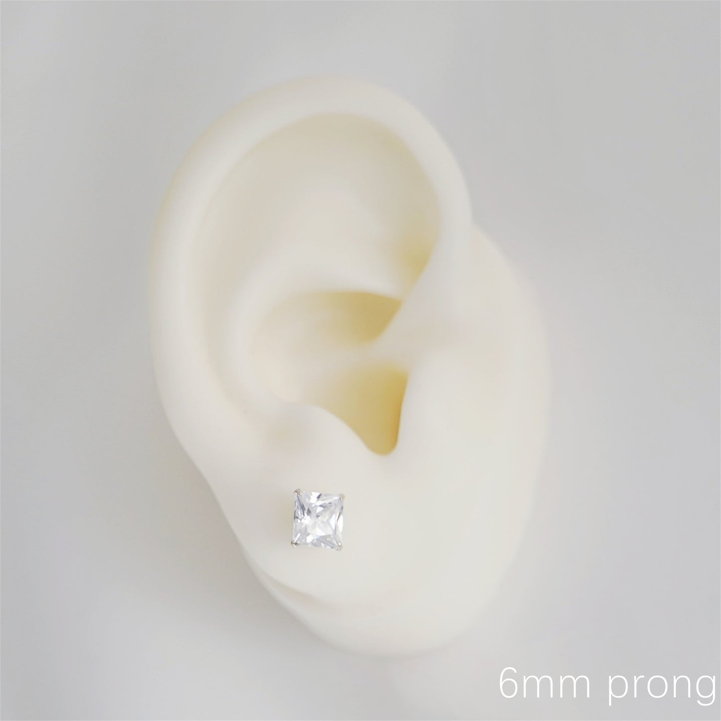Sterling Silver Princess Cut Square CZ Unsiex Stud Earrings in Black and White, 2.5-10mm