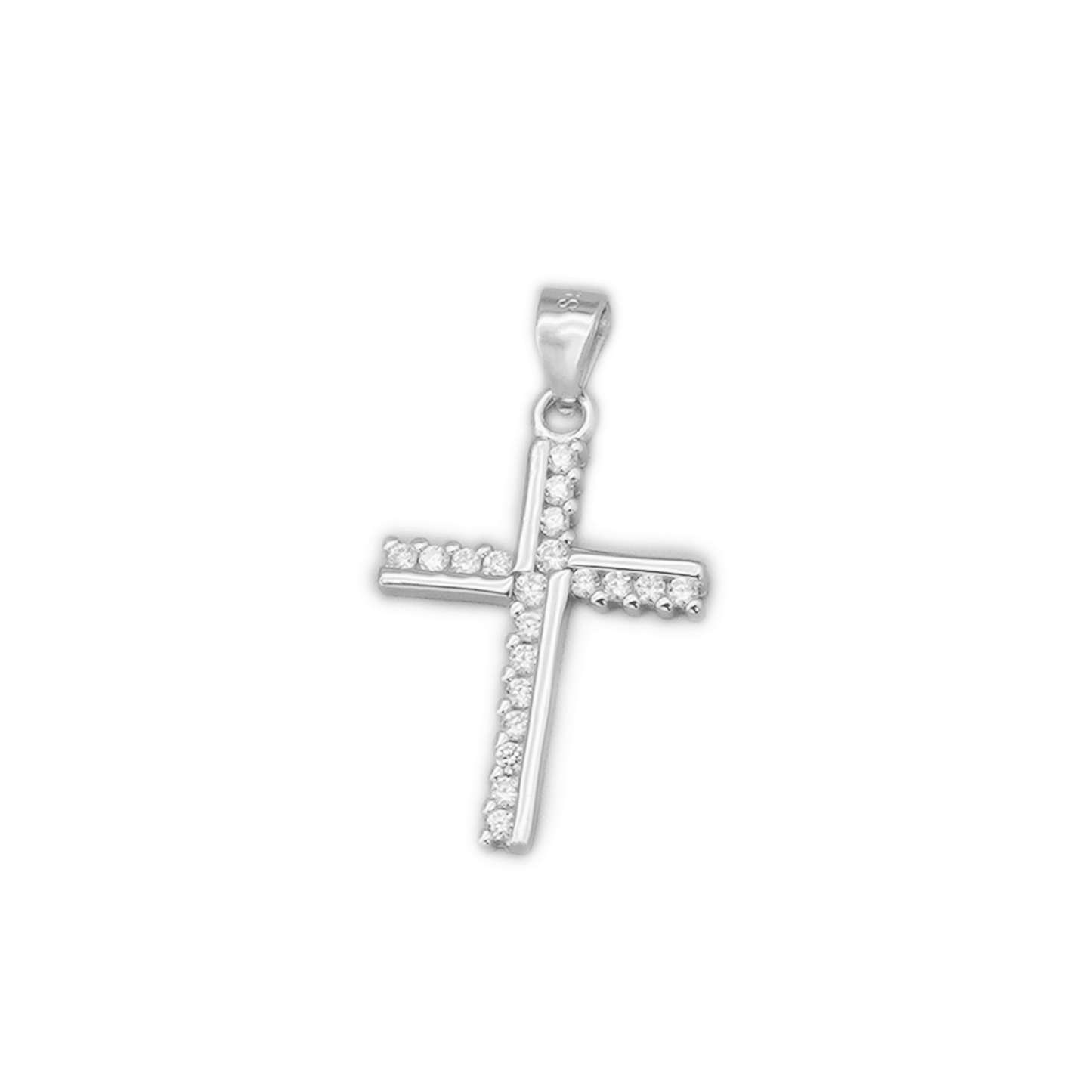 SKL Sterling Silver Half CZ Paved Christian Cross Pendant Necklace Choice of Colours