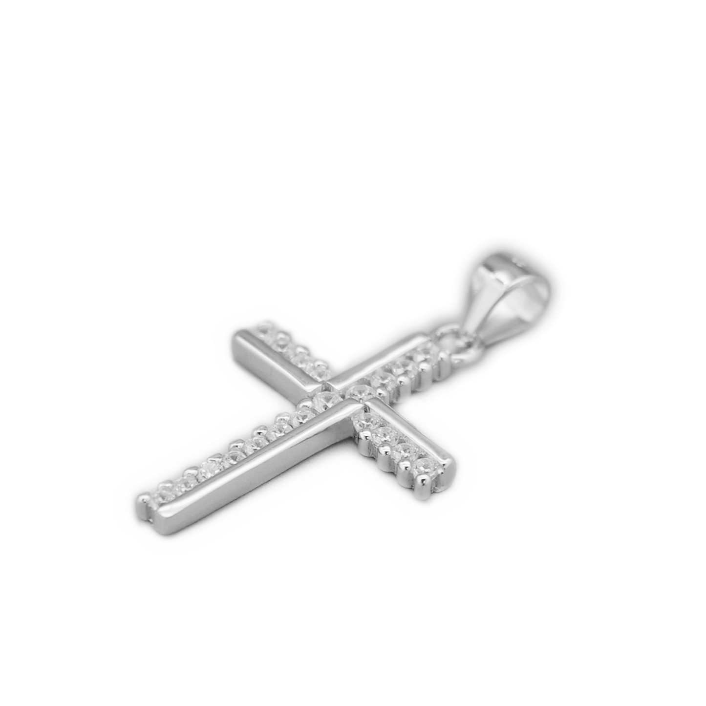 SKL Sterling Silver Half CZ Paved Christian Cross Pendant Necklace Choice of Colours