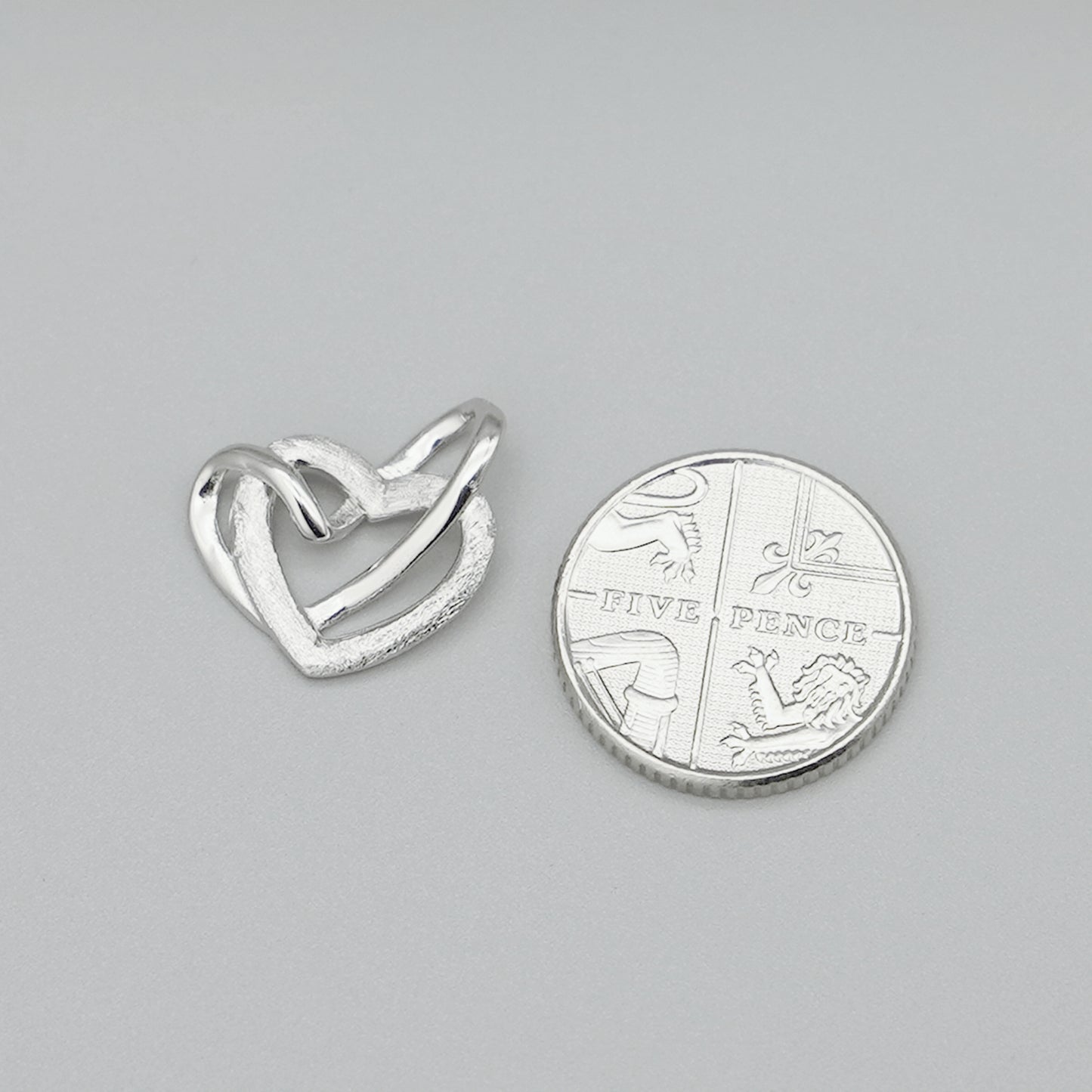 Sterling Silver Floating Sandblasted Love Heart Knot Charm Pendant Necklace - sugarkittenlondon