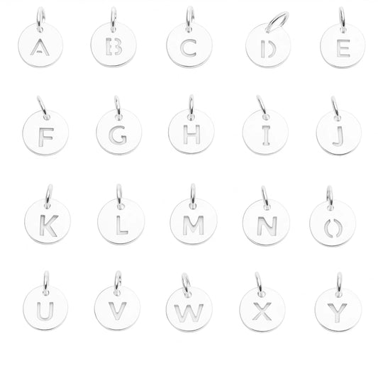 Sterling Silver A-Z Letter Alphabet Initial Disc Circle Charm Pendant