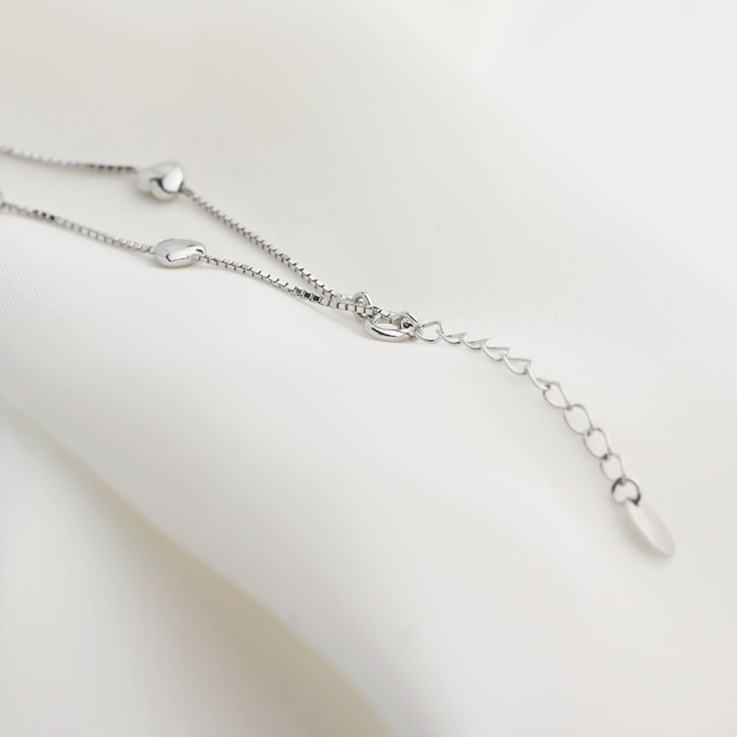 Sterling Silver Solid Adjustable Puffy Love Hearts Bracelet on Box Chain - sugarkittenlondon