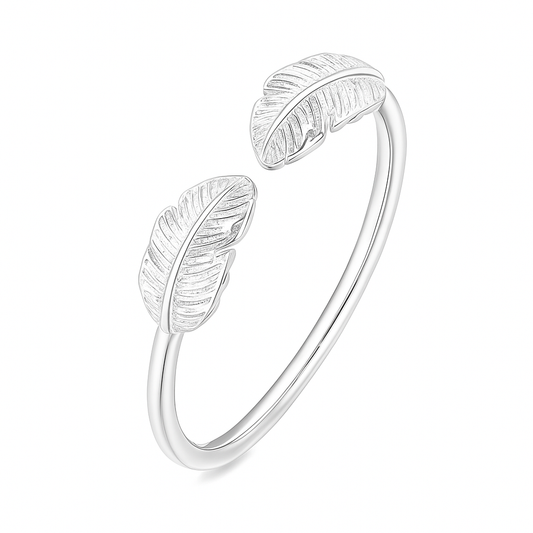 Sterling Silver Double Feather Angel Finger Wing Pair Open Band Ring