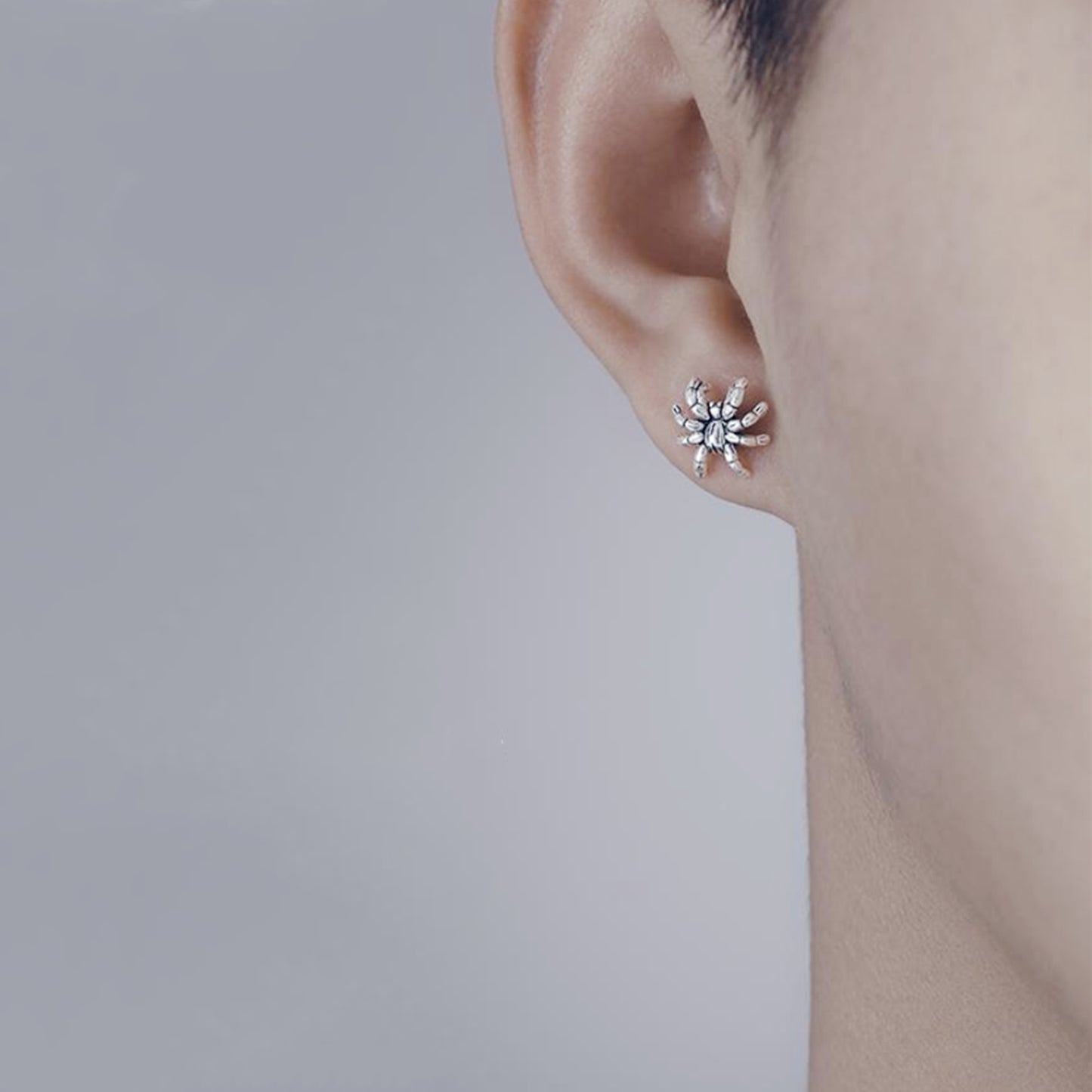 Sterling Silver Oxidized Black Spider Gothic Punk Stud Unisex Earrings