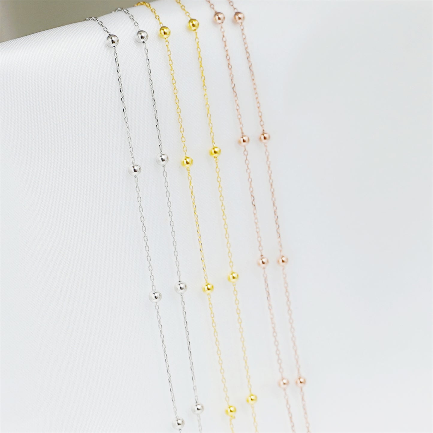 Sterling Silver 2mm Bobble Balls Bead Circle Round Choker Necklace 3 Tones - sugarkittenlondon