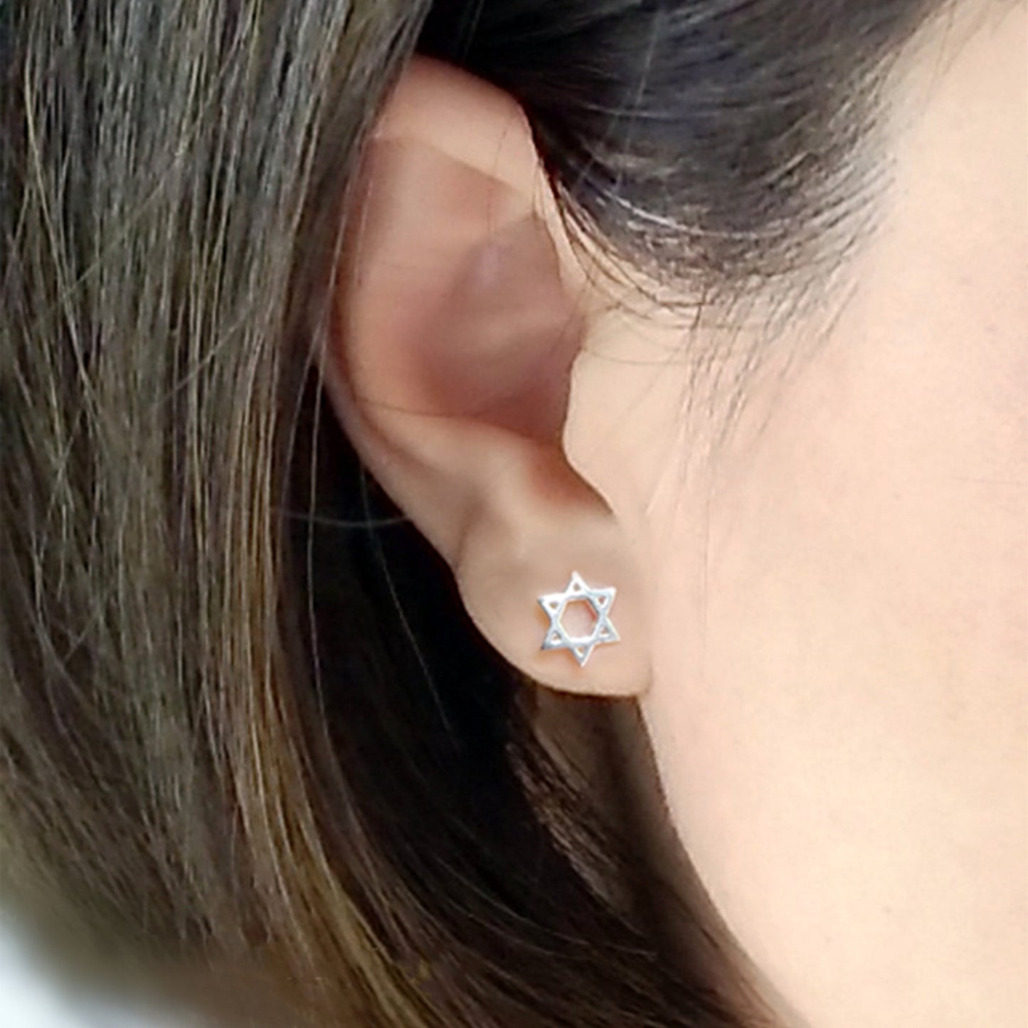 Sterling Silver 7.5mm Six Pointed Hex Star of David Stud Earrings