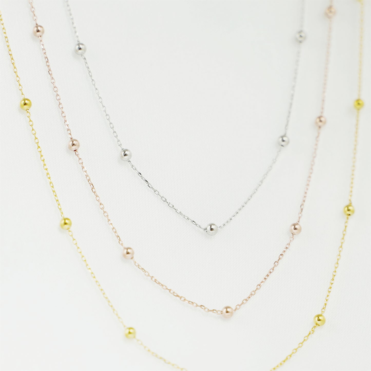 Sterling Silver 2mm Bobble Balls Bead Circle Round Choker Necklace 3 Tones - sugarkittenlondon