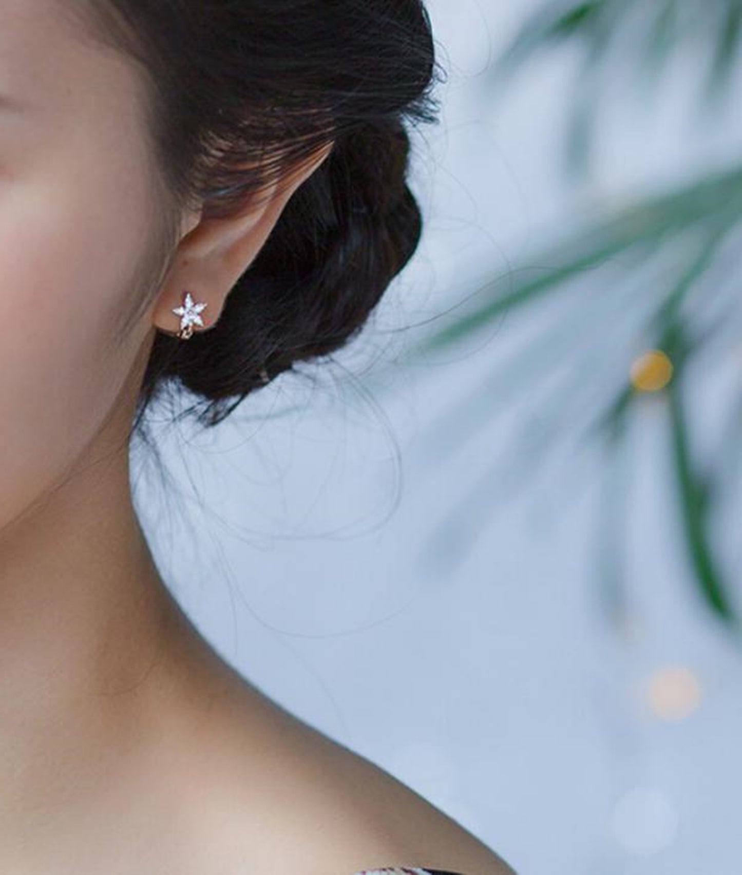 925 Sterling Silver Flower Huggie Hoop Earrings with CZ Accents 2 Tones