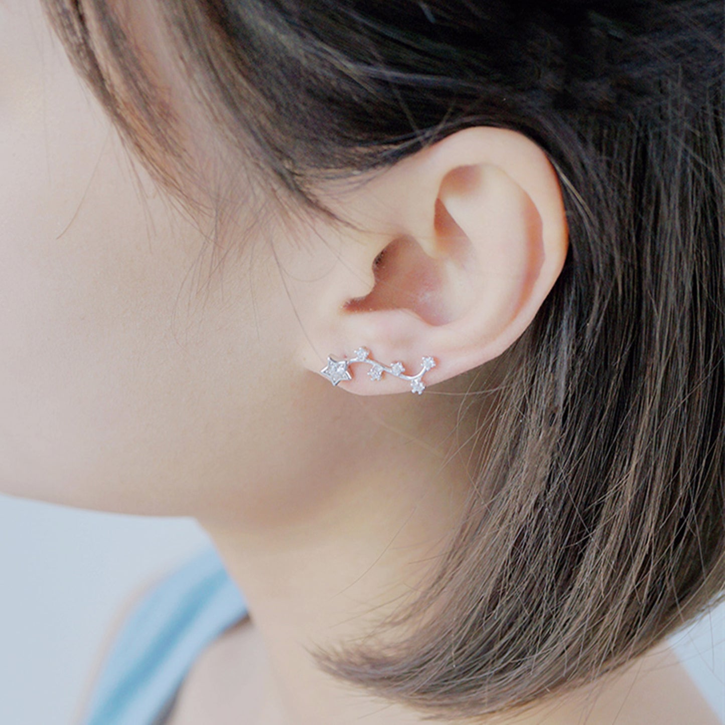 Sterling Silver Rubover Star Zodiac Cubic Zirconia Cuff Climber Crawler Earrings - sugarkittenlondon
